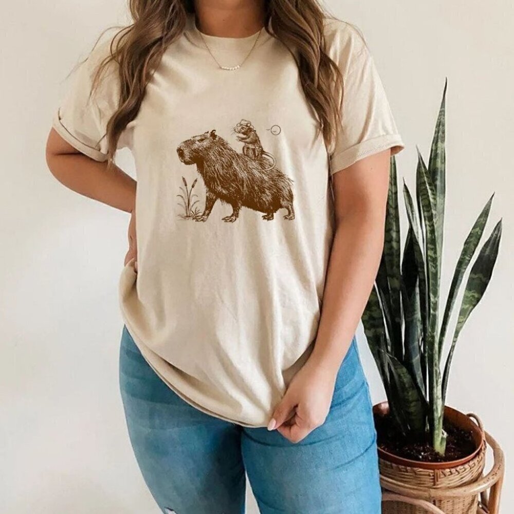 Capybara Rodent Shirt For Women Men Kids Cartoon Fan Graphic T-Shirt .